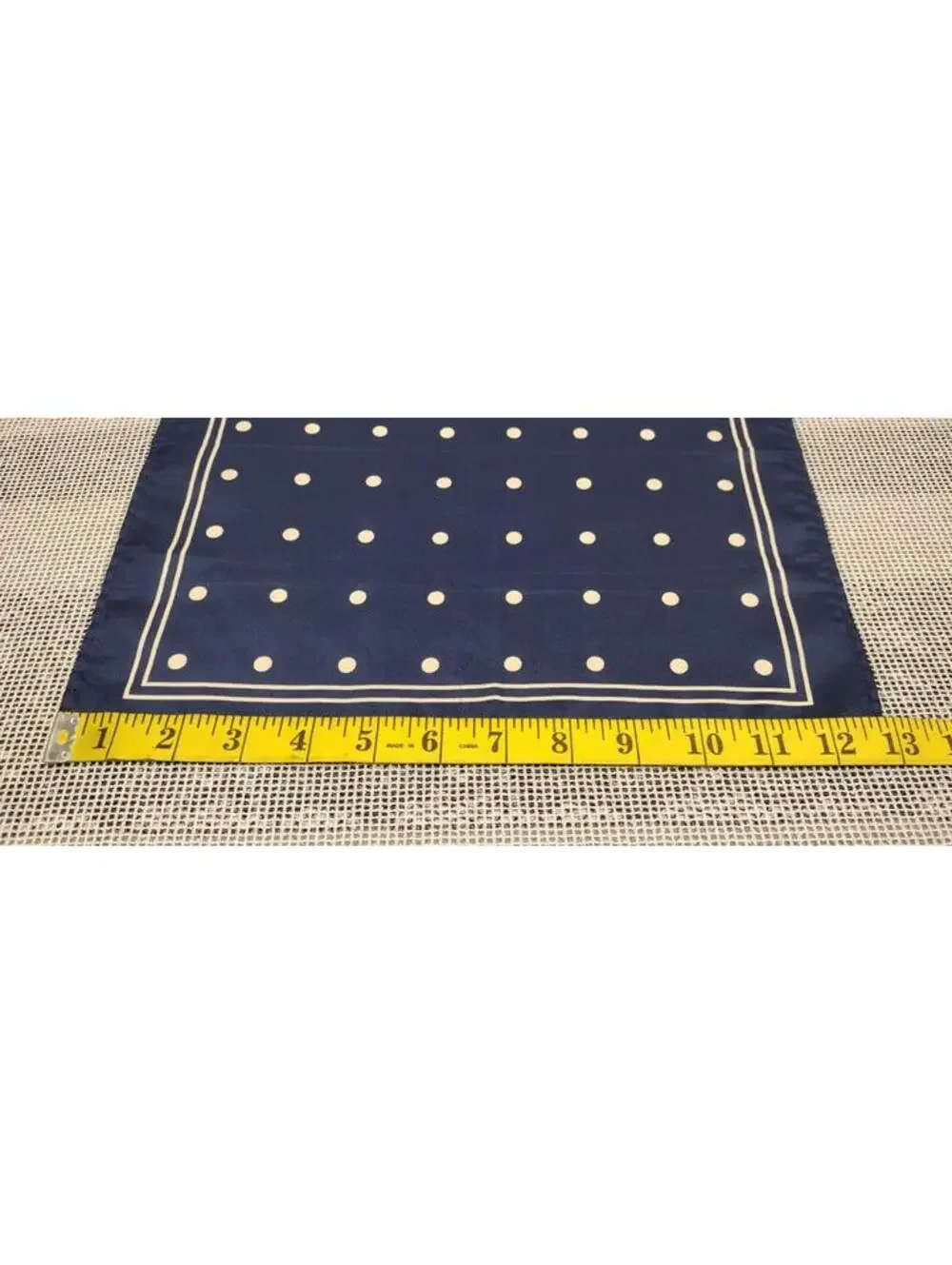 Vintage Navy Blue Silk Hnakie White Polka Dots NAUTICAL Menswear Handkerchief